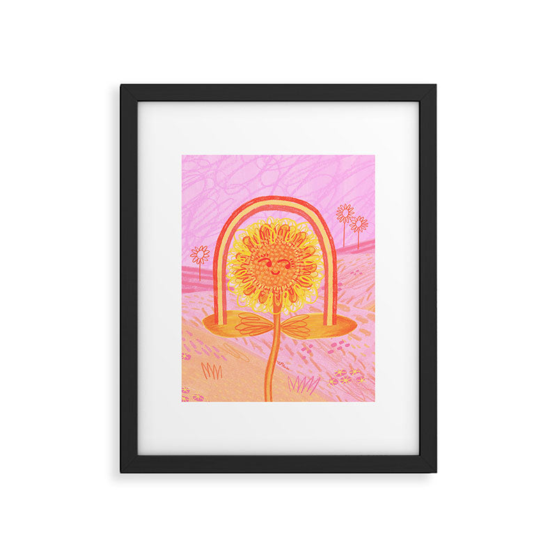 Retro Sunflower & Rainbow in Pink Framed Art Print Gallery Image 5