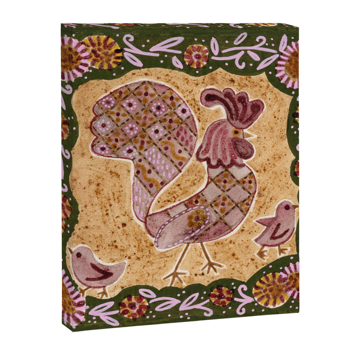 Rooster Painting in Forest Green - Folk Art Style Canvas Print Gallery Image 1