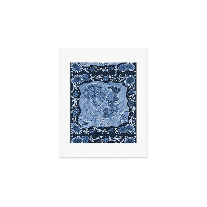 Rooster Painting in Navy Blue - Folk Art Style Art Print Gallery Image 1