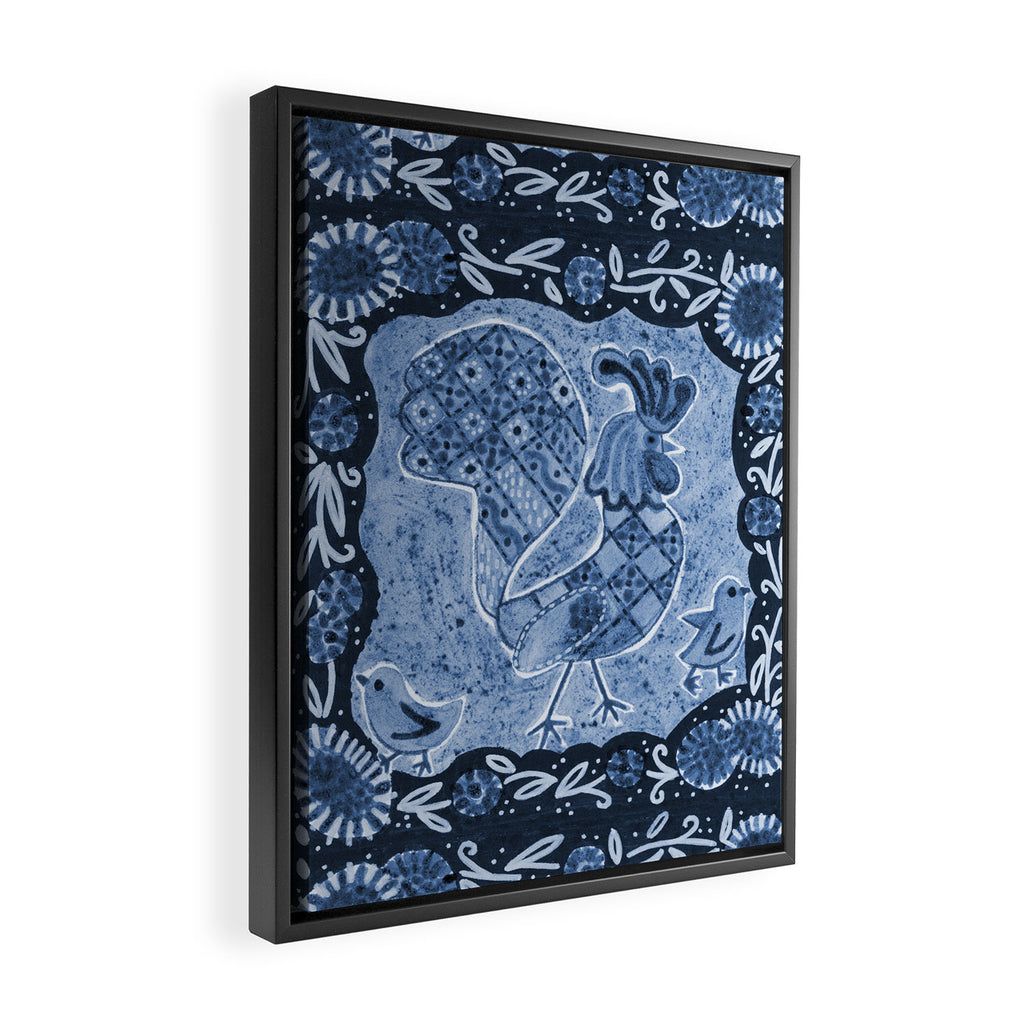 Rooster Painting in Navy Blue - Folk Art Style Framed Canvas Print Gallery Image 2