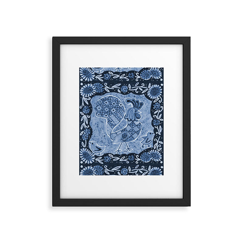 Rooster Painting in Navy Blue - Folk Art Style Framed Art Print Gallery Image 6