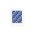 Rows of Tulips in Bloom in Blue & Mustard Yellow Art Print Gallery Image 1