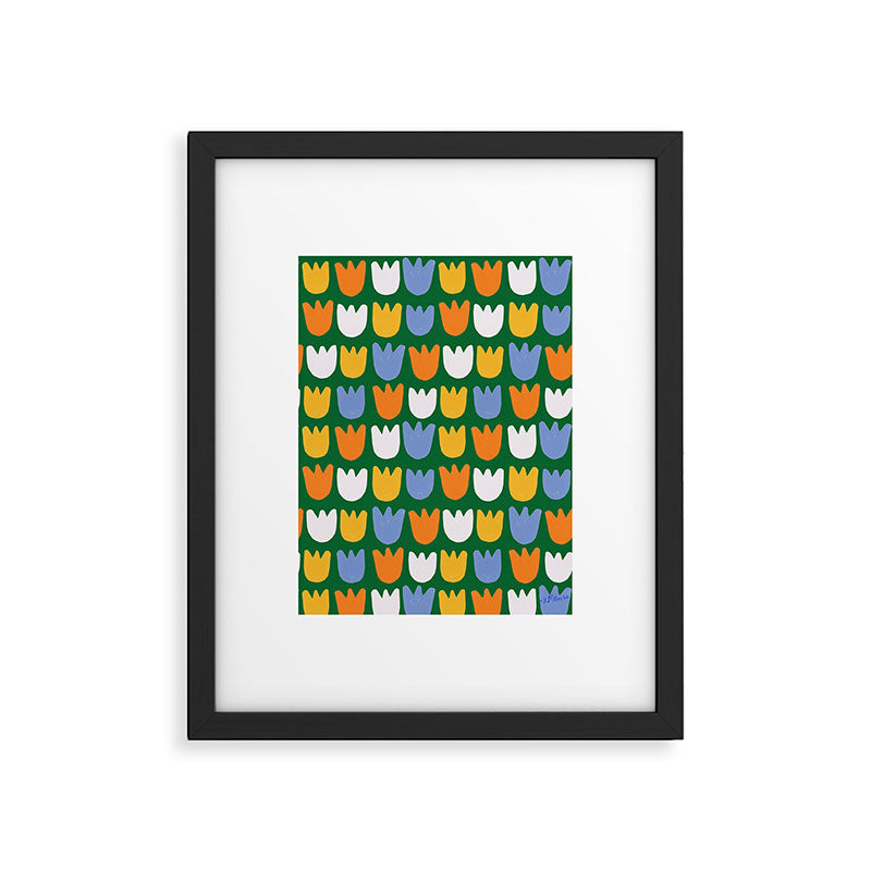 Rows of Tulips in Bloom in Forest Green & Orange Framed Art Print Gallery Image 5