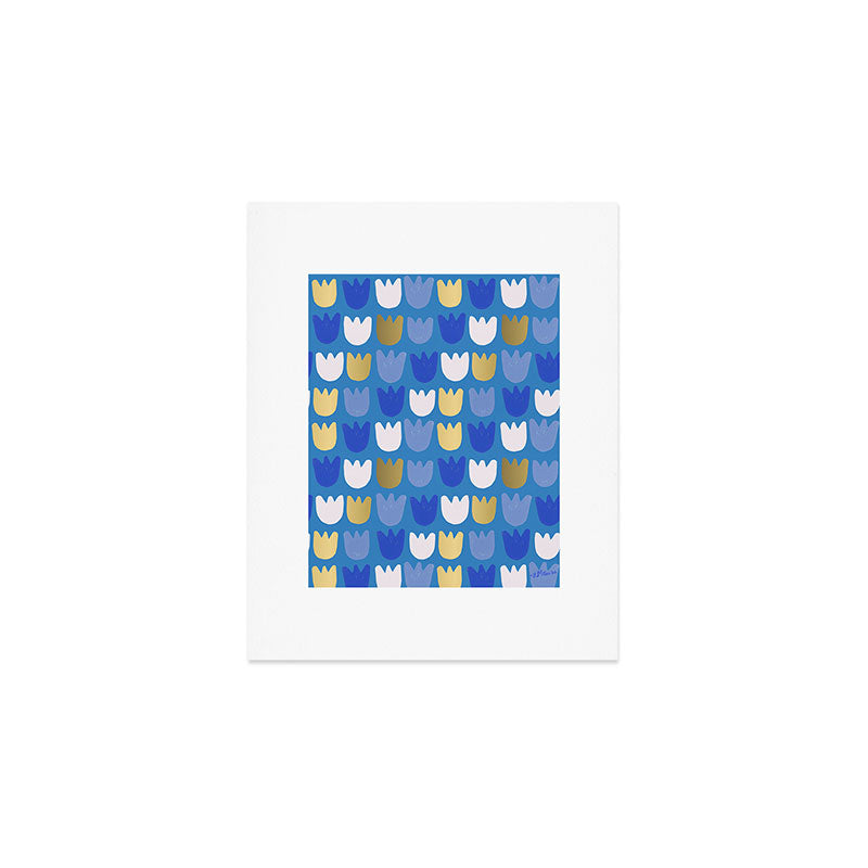Rows of Tulips in Bloom in Navy Blue & Gold Metallic Art Print Gallery Image 1