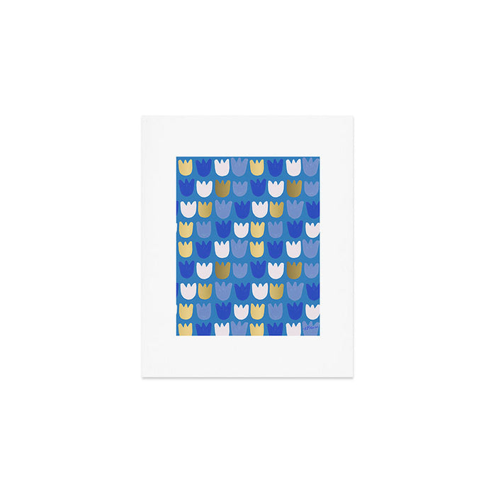 Rows of Tulips in Bloom in Navy Blue & Gold Metallic Art Print Gallery Image 1