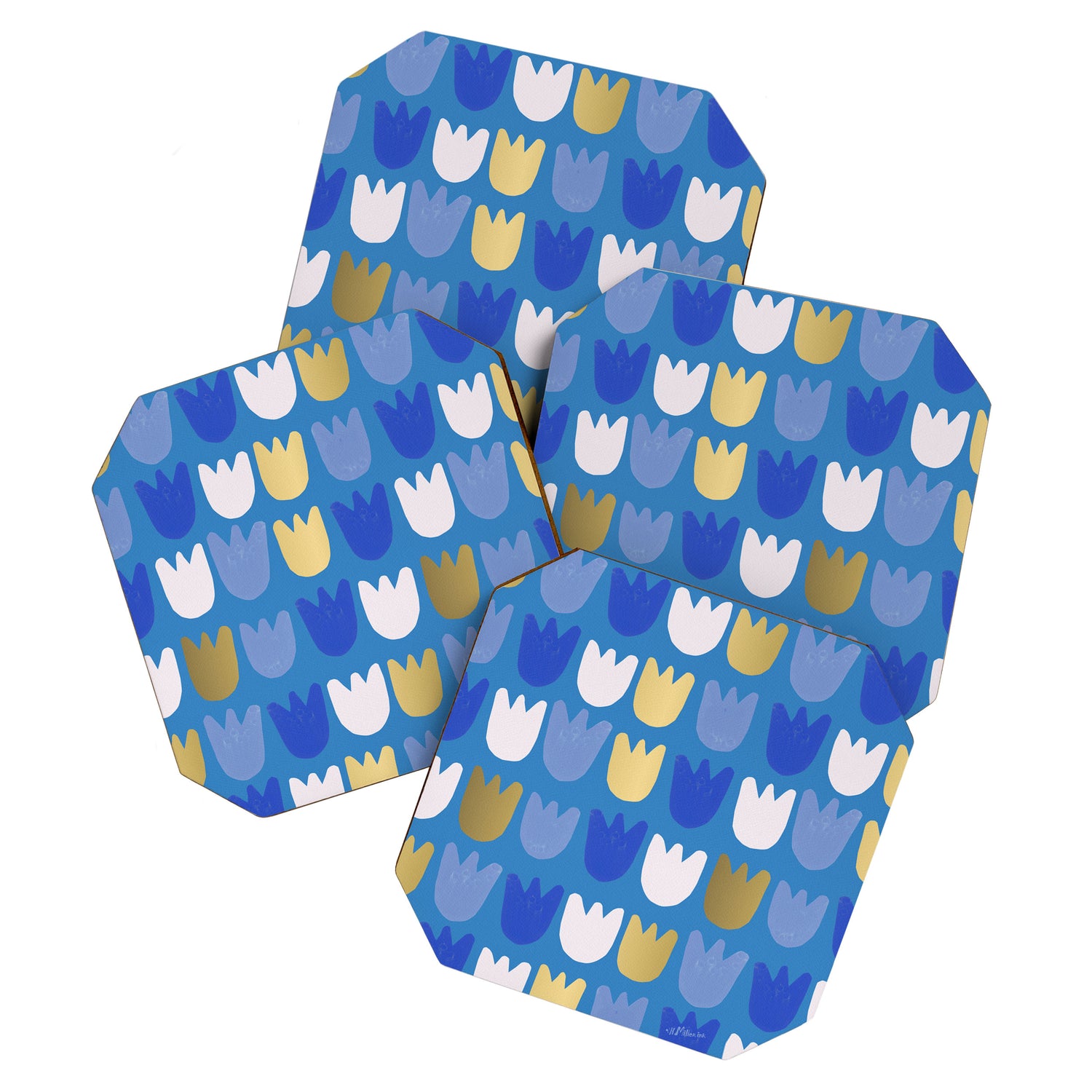 Rows of Tulips in Bloom in Navy Blue & Gold Metallic Coaster Gallery Image 1