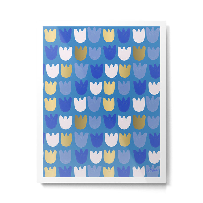 Rows of Tulips in Bloom in Navy Blue & Gold Metallic Metal Print Gallery Image 1