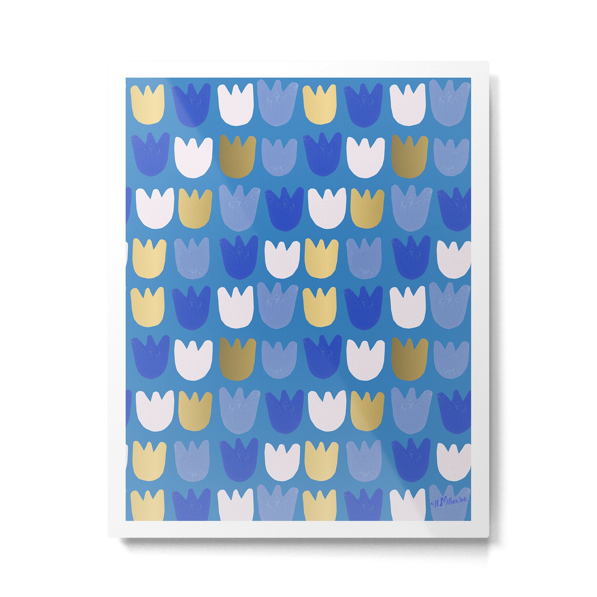 Rows of Tulips in Bloom in Navy Blue & Gold Metallic Metal Print Gallery Image 4