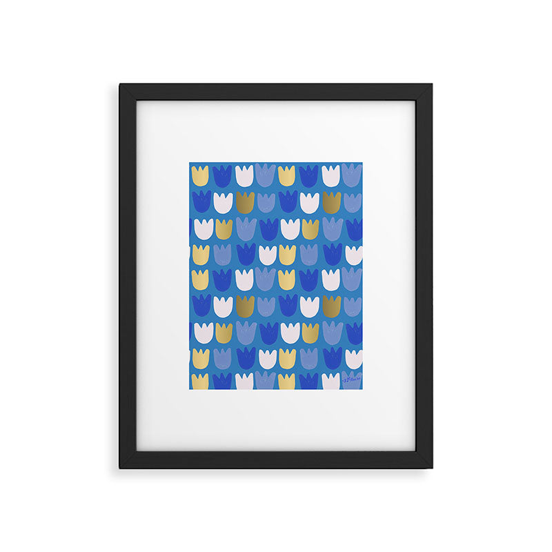 Rows of Tulips in Bloom in Navy Blue & Gold Metallic Framed Art Print Gallery Image 5