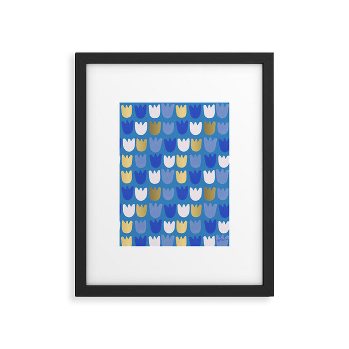 Rows of Tulips in Bloom in Navy Blue & Gold Metallic Framed Art Print Gallery Image 1