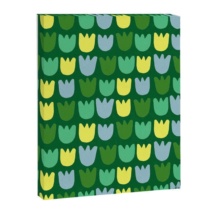 Rows of Tulips in Bloom in Sage & Chartreuse Canvas Print Gallery Image 1