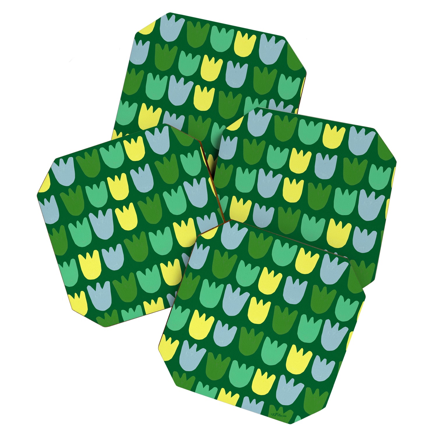 Rows of Tulips in Bloom in Sage & Chartreuse Coaster Gallery Image 1