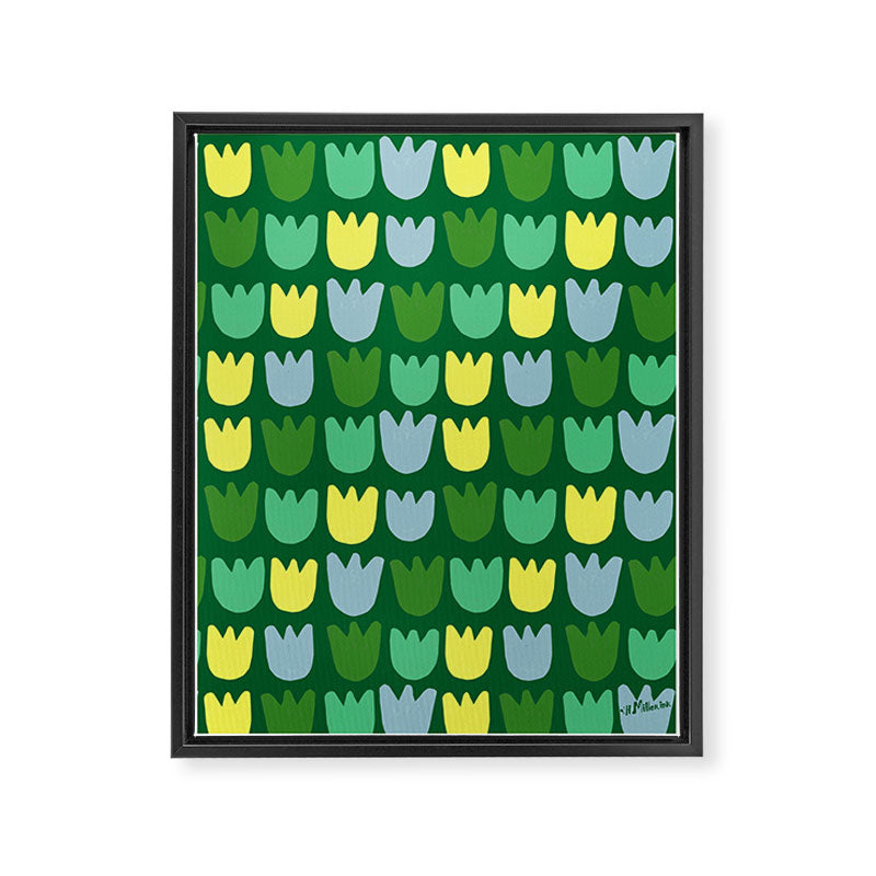 Rows of Tulips in Bloom in Sage & Chartreuse Framed Canvas Print Gallery Image 6