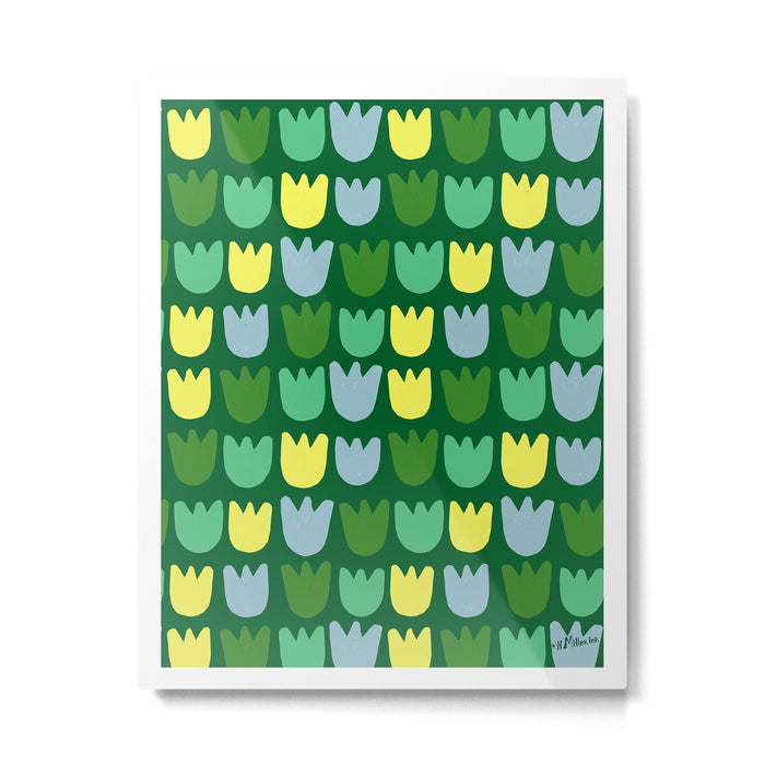 Rows of Tulips in Bloom in Sage & Chartreuse Metal Print Gallery Image 1