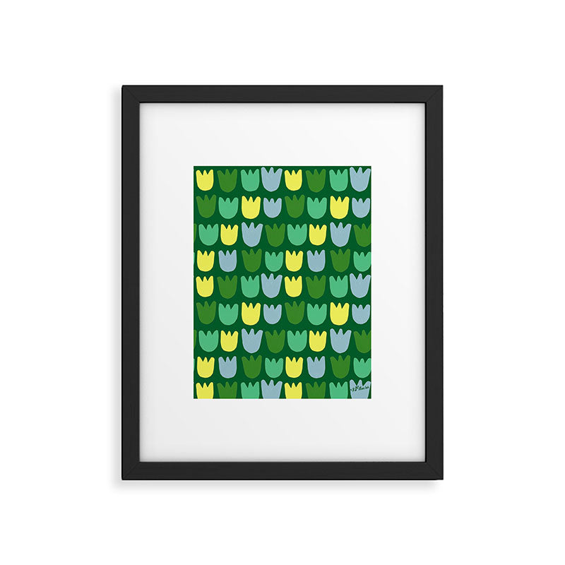 Rows of Tulips in Bloom in Sage & Chartreuse Framed Art Print Gallery Image 5