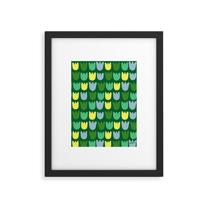 Rows of Tulips in Bloom in Sage & Chartreuse Framed Art Print Gallery Image 1