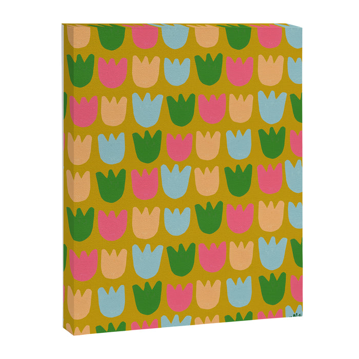 Rows of Tulips in Bloom in Yellow Ochre & Peach Canvas Print Gallery Image 1