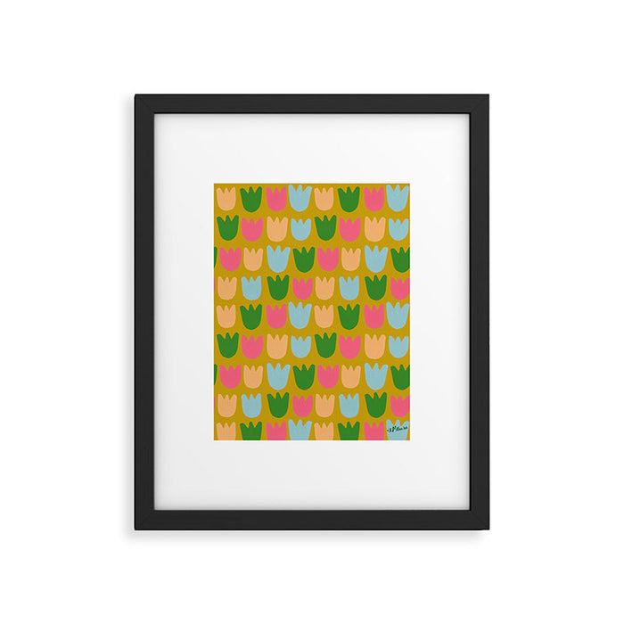 Rows of Tulips in Bloom in Yellow Ochre & Peach Framed Art Print Gallery Image 1