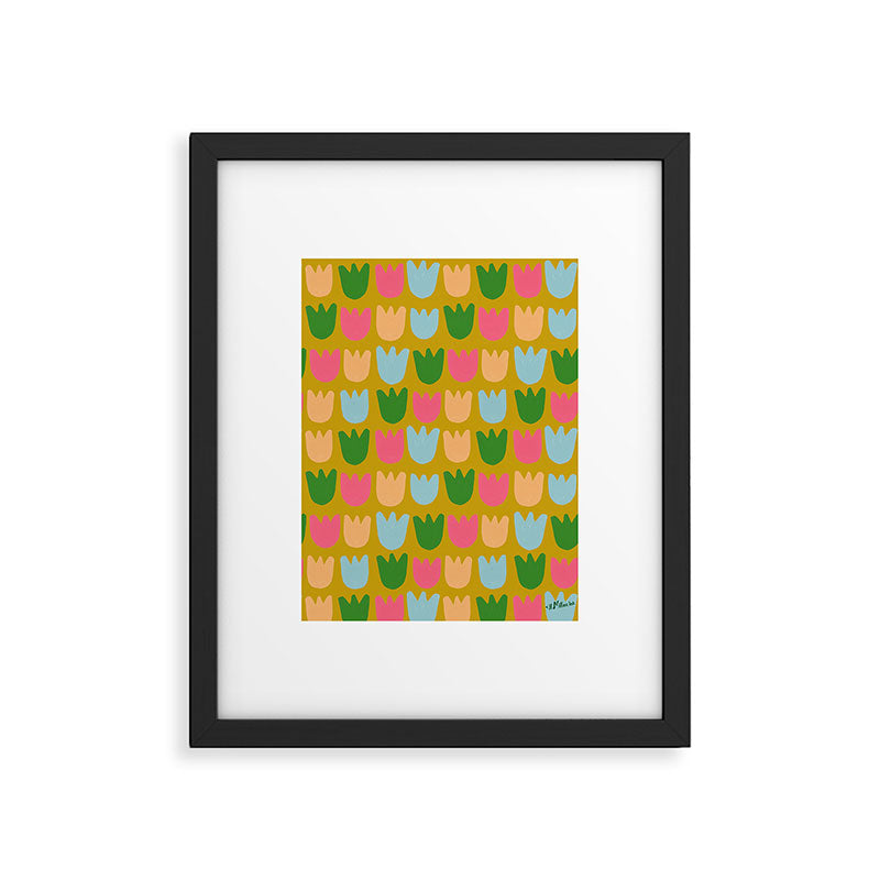 Rows of Tulips in Bloom in Yellow Ochre & Peach Framed Art Print Gallery Image 5
