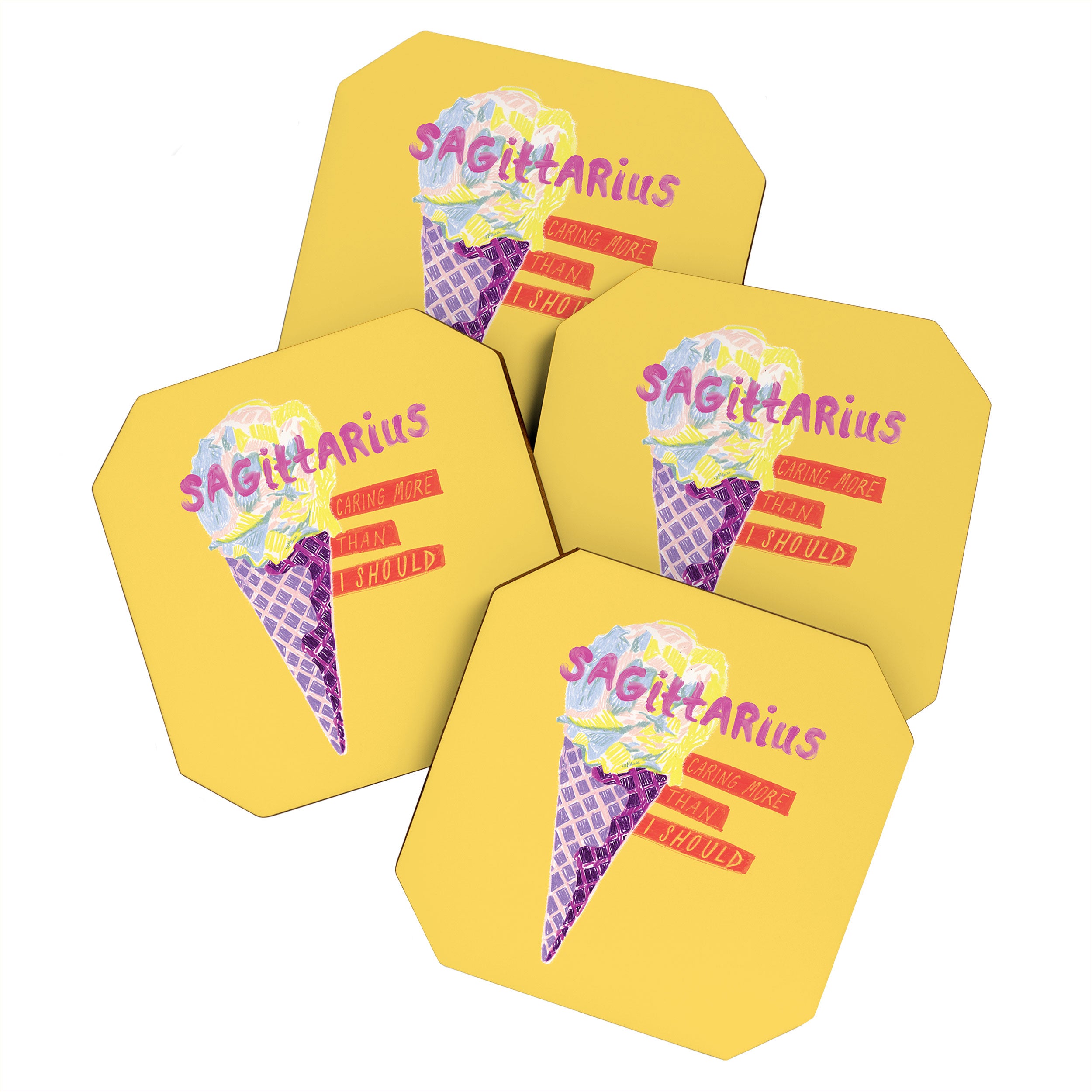 Sagittarius Cares in Sunshine Yellow | Zodiac Series  Coaster Gallery Image 1