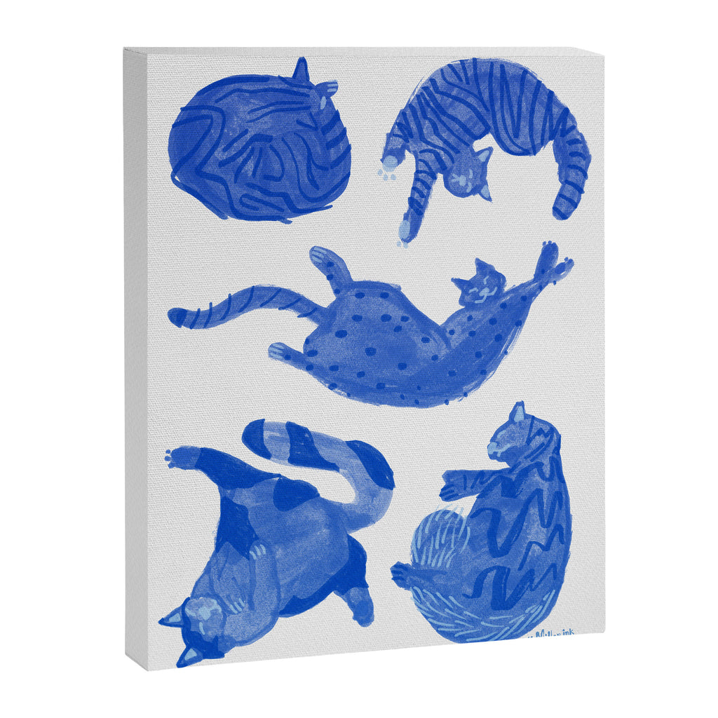 Sleepy Cozy Kitty Cats in Royal Blue & White Canvas Print Gallery Image 6