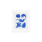Sleepy Cozy Kitty Cats in Royal Blue & White Art Print Gallery Image 1