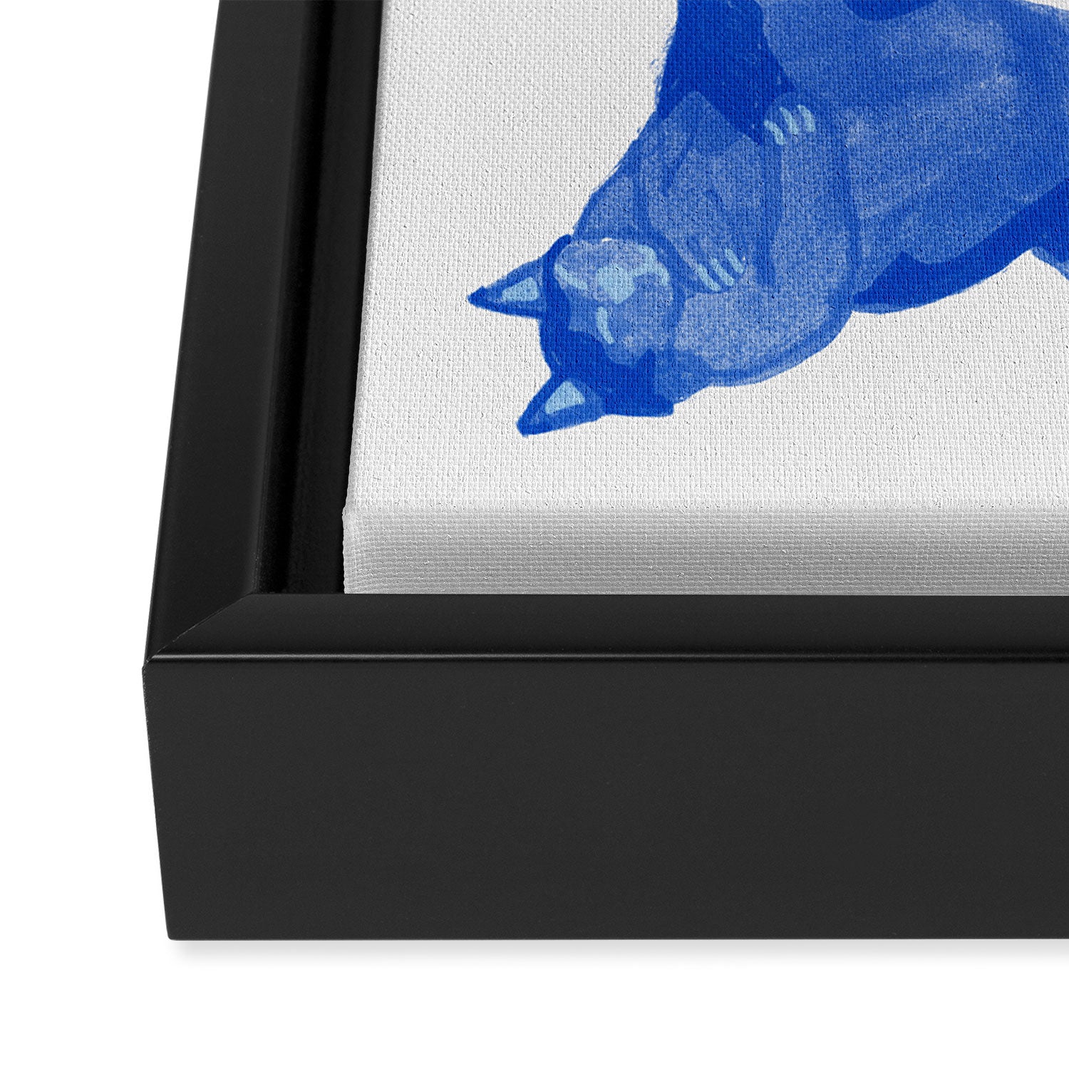 Sleepy Cozy Kitty Cats in Royal Blue & White Framed Canvas Print Gallery Image 3