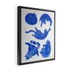 Sleepy Cozy Kitty Cats in Royal Blue & White Framed Canvas Print Gallery Image 2