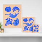 Sleepy Cozy Kitty Cats in Blue & Pink Canvas Print Gallery Image 3
