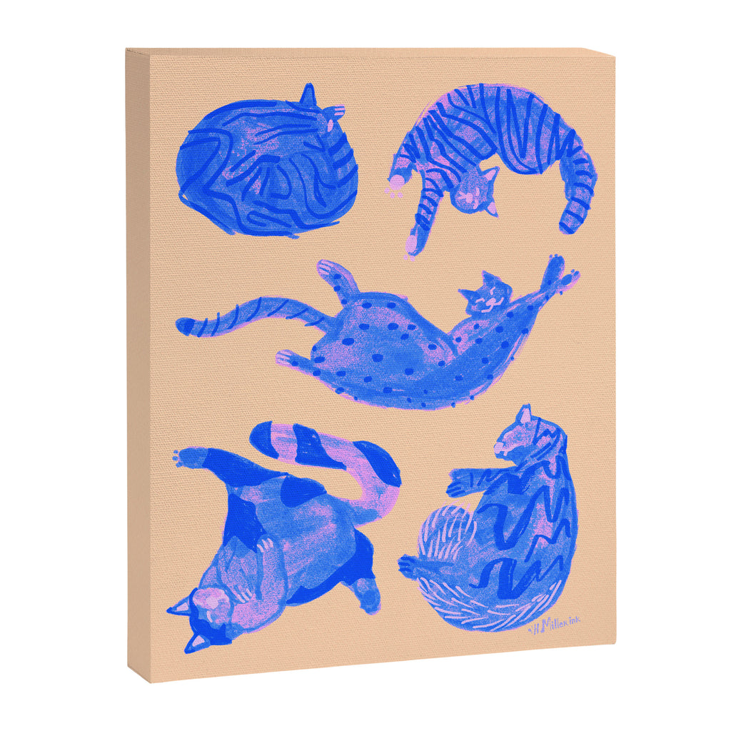 Sleepy Cozy Kitty Cats in Blue & Pink Canvas Print Gallery Image 6