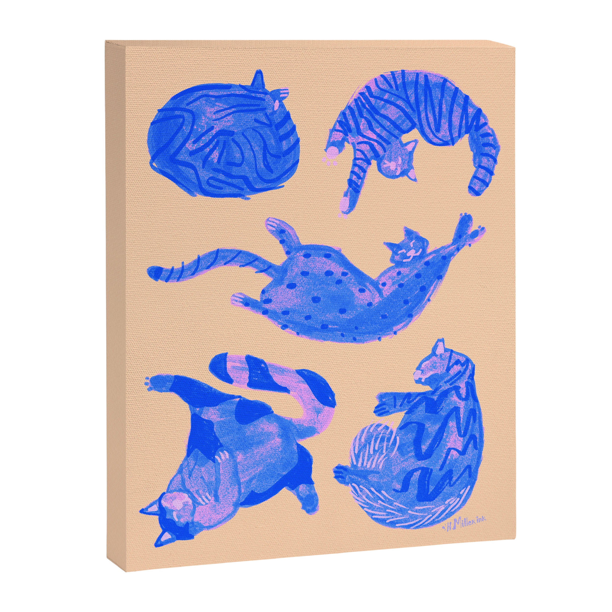 Sleepy Cozy Kitty Cats in Blue & Pink Canvas Print Gallery Image 6