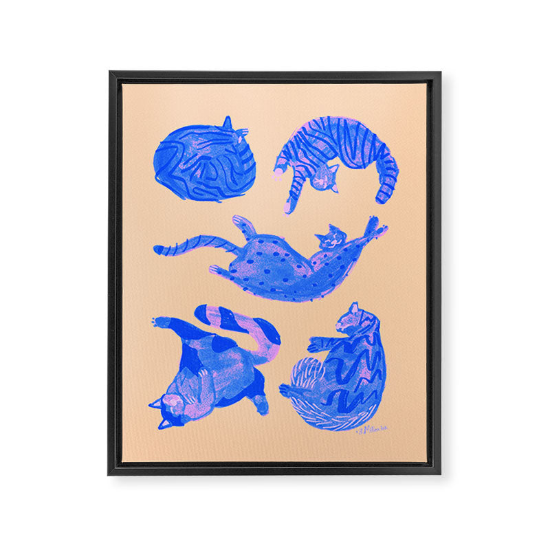 Sleepy Cozy Kitty Cats in Blue & Pink Framed Canvas Print Gallery Image 6