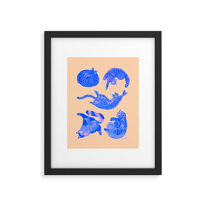 Sleepy Cozy Kitty Cats in Blue & Pink Framed Art Print Gallery Image 1