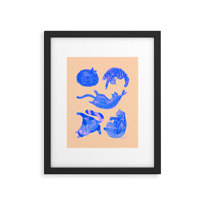 Sleepy Cozy Kitty Cats in Blue & Pink Framed Art Print Gallery Image 4