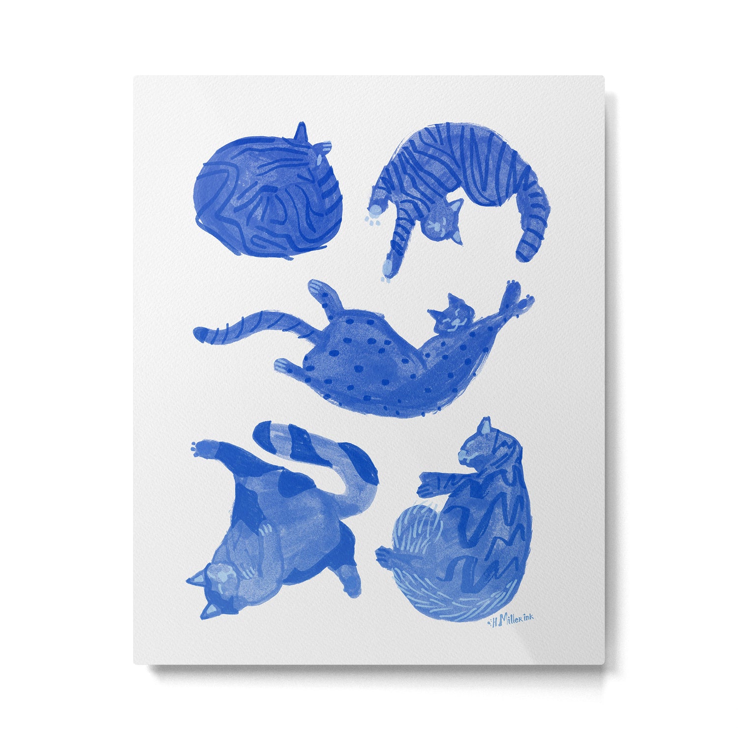 Sleepy Cozy Kitty Cats in Royal Blue & White Metal Print Gallery Image 4