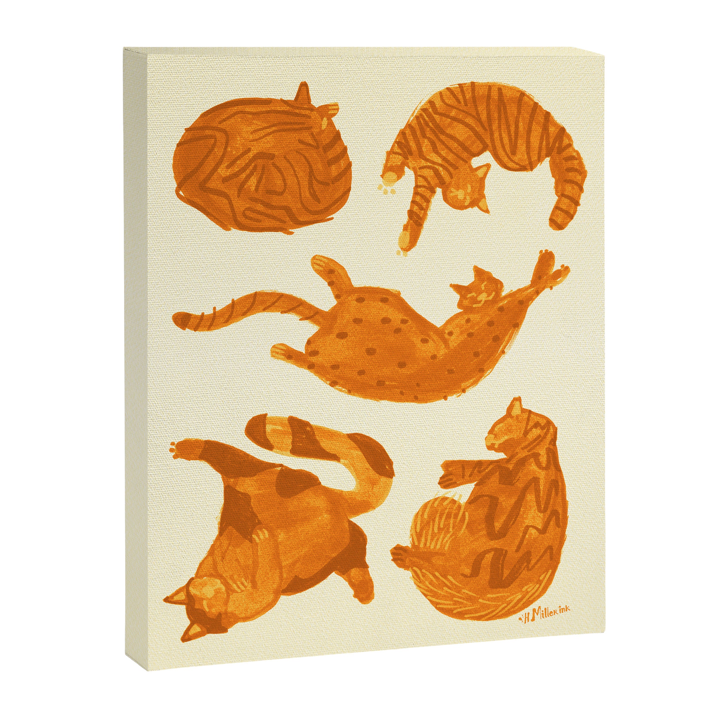 Sleepy Cozy Kitty Cats in Buttercup & Orange Canvas Print Gallery Image 6