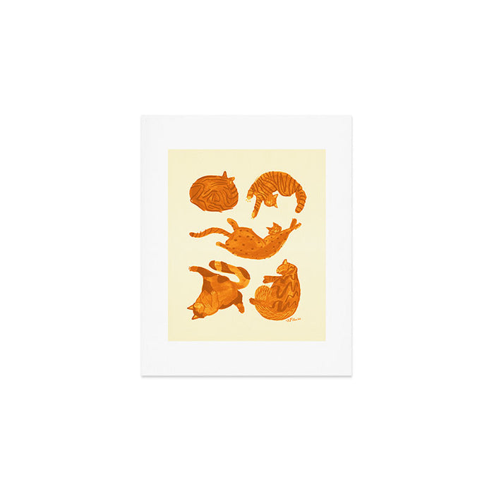 Sleepy Cozy Kitty Cats in Buttercup & Orange Art Print Gallery Image 1