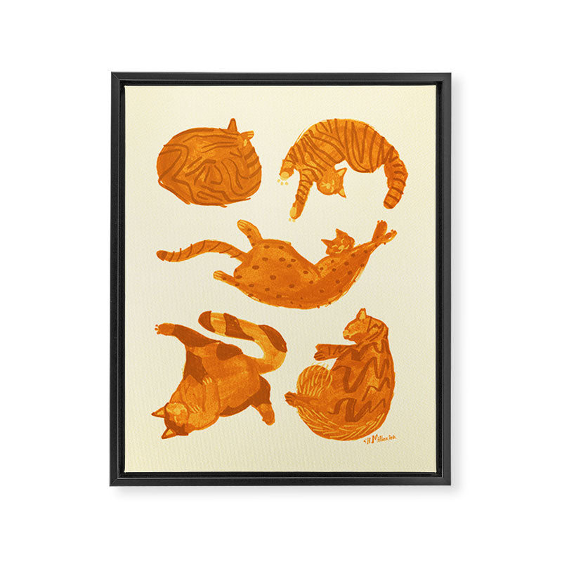 Sleepy Cozy Kitty Cats in Buttercup & Orange Framed Canvas Print Gallery Image 6