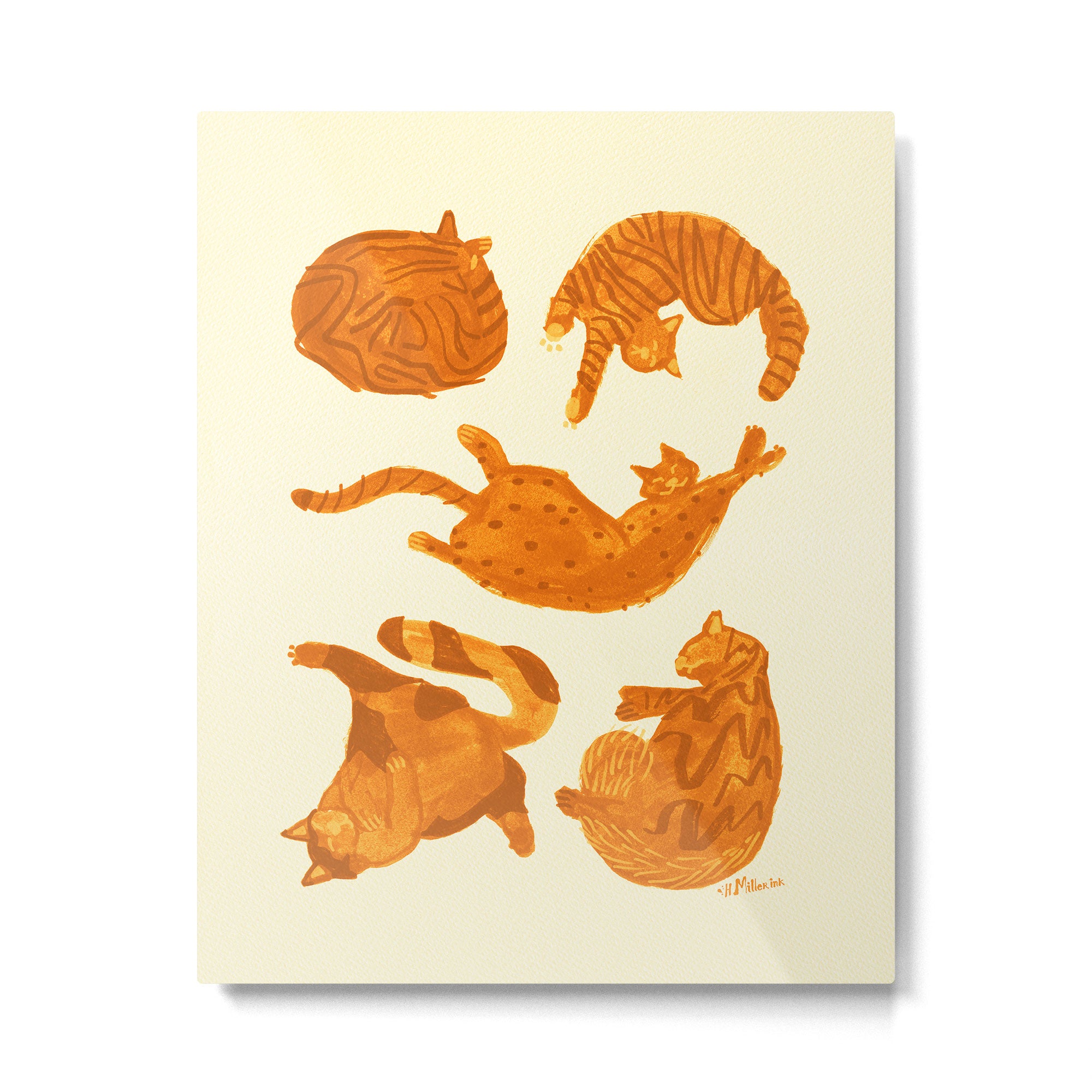 Sleepy Cozy Kitty Cats in Buttercup & Orange Metal Print Gallery Image 4