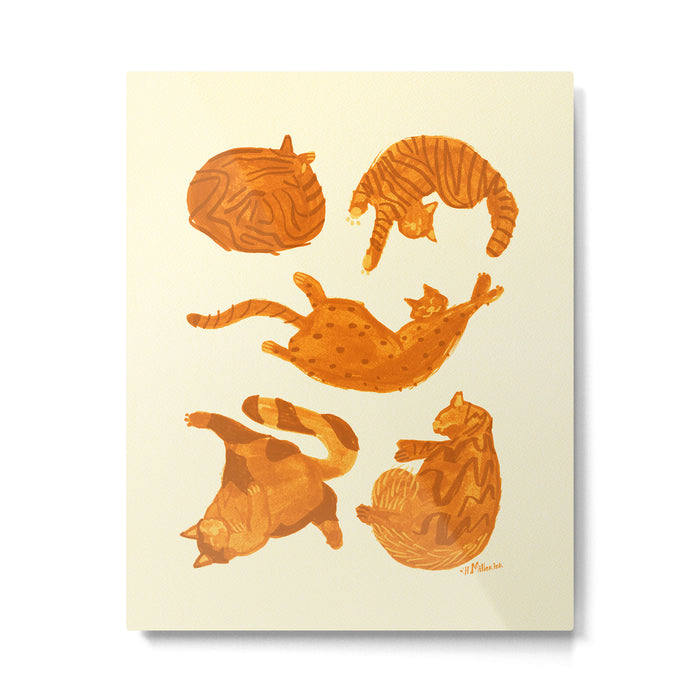 Sleepy Cozy Kitty Cats in Buttercup & Orange Metal Print Gallery Image 1
