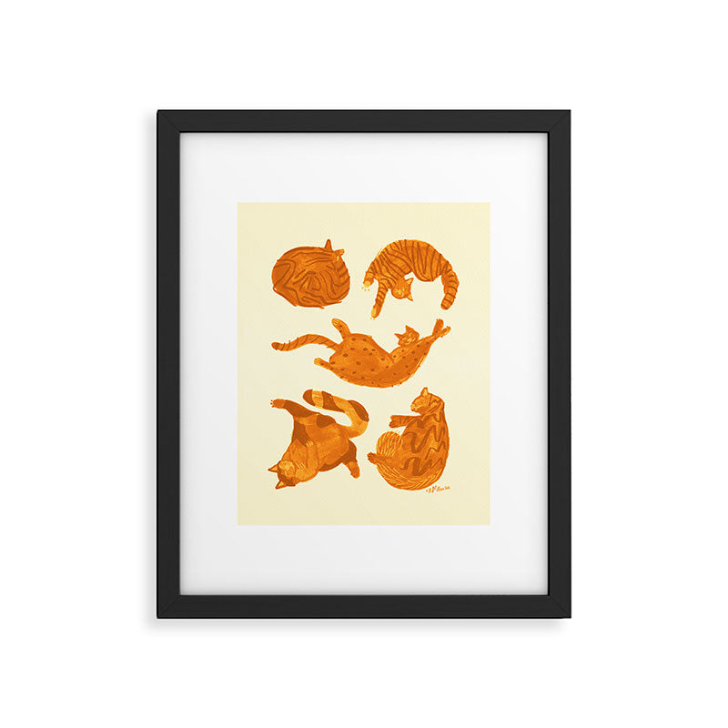 Sleepy Cozy Kitty Cats in Buttercup & Orange Framed Art Print Gallery Image 5