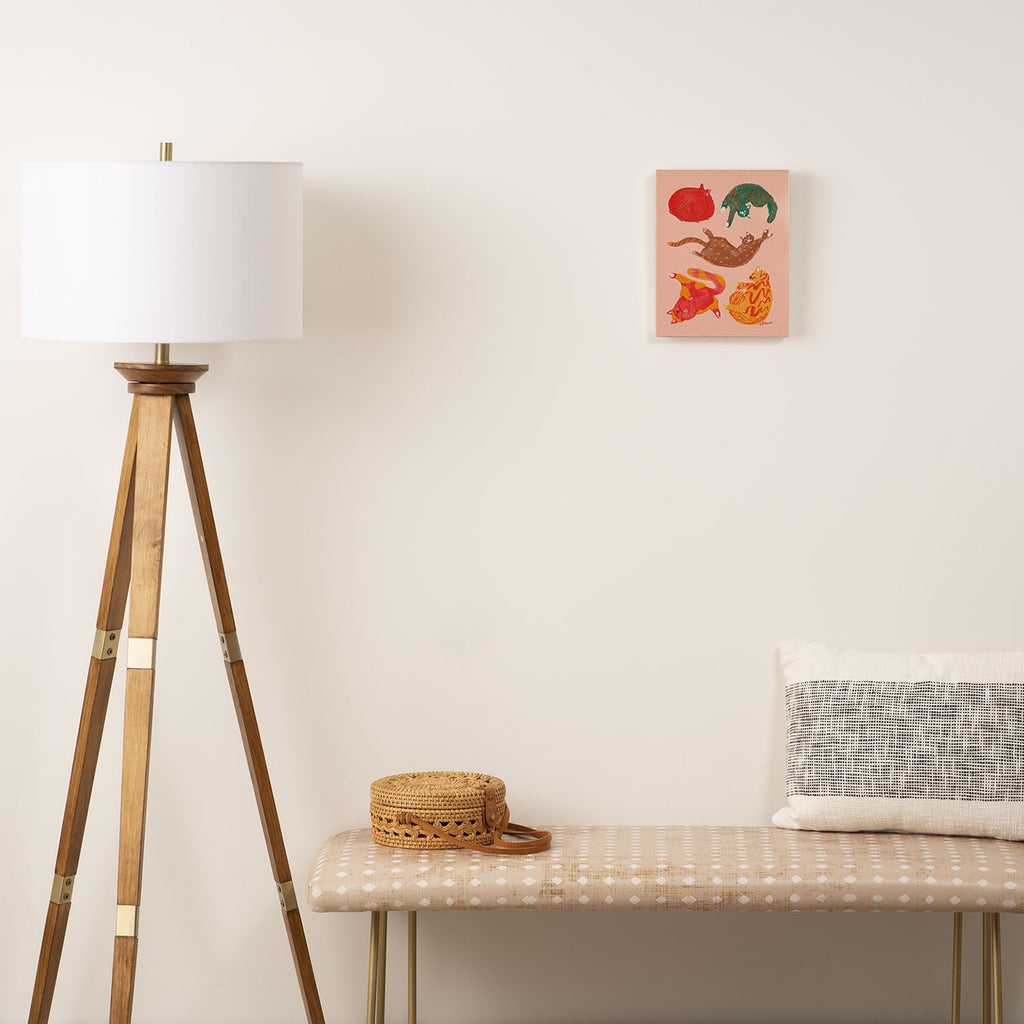Sleepy Cozy Kitty Cats in Green & Orange Canvas Print Gallery Image 2