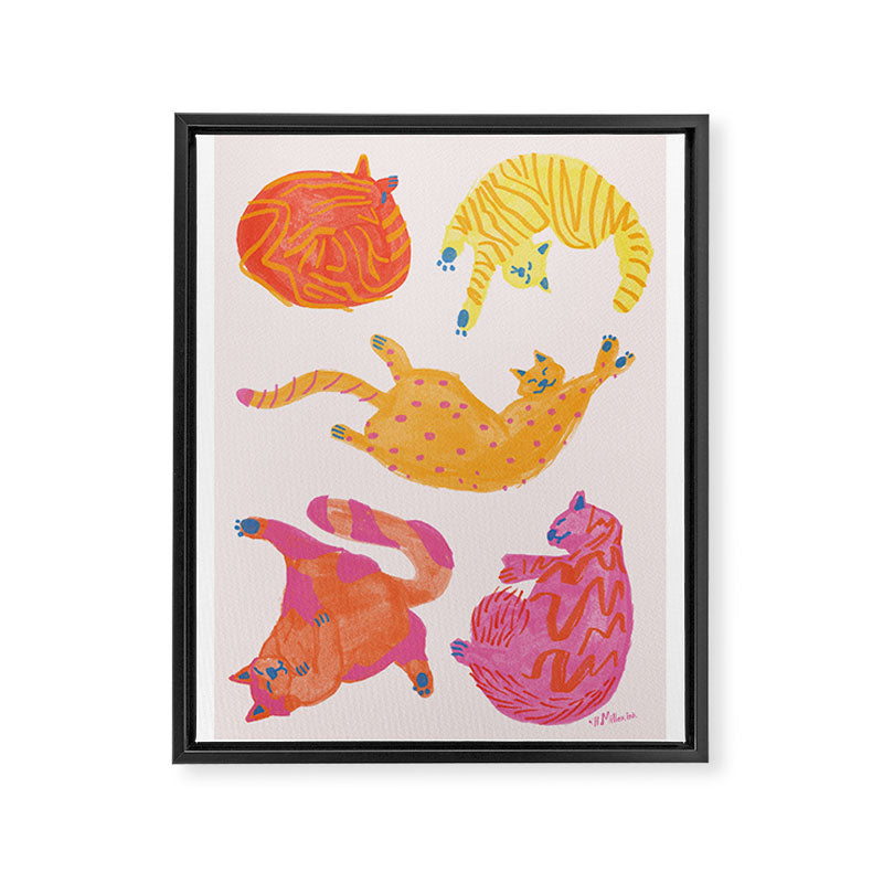 Sleepy Cozy Kitty Cats in Orange & Peach Framed Canvas Print Gallery Image 8