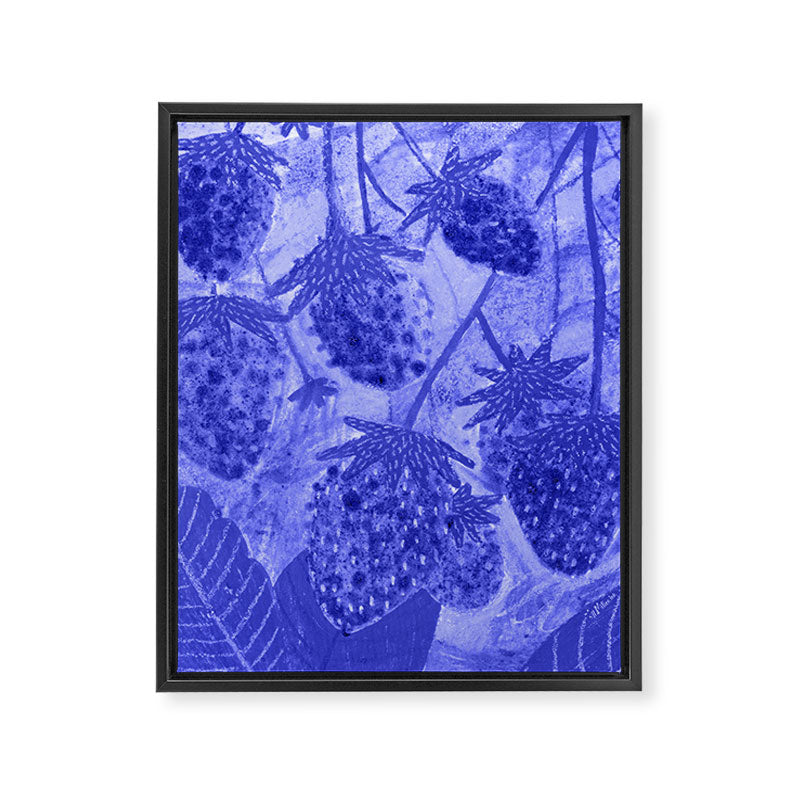 Strawberry Garden in Botanical Blue Framed Canvas Print Gallery Image 6