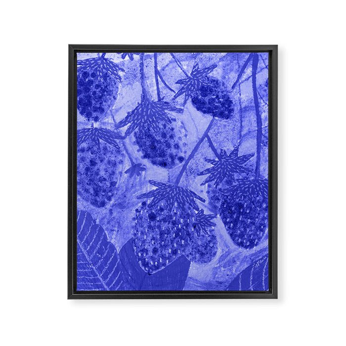 Strawberry Garden in Botanical Blue Framed Canvas Print Gallery Image 1