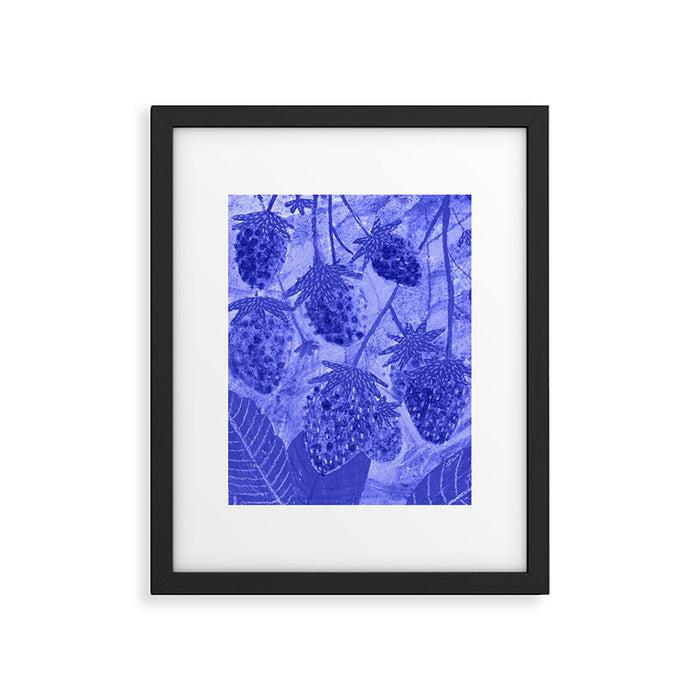 Strawberry Garden in Botanical Blue Framed Art Print Gallery Image 1