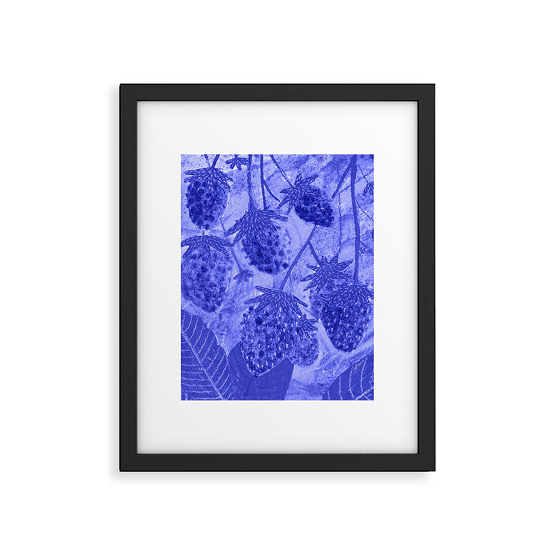 Strawberry Garden in Botanical Blue Framed Art Print Gallery Image 4