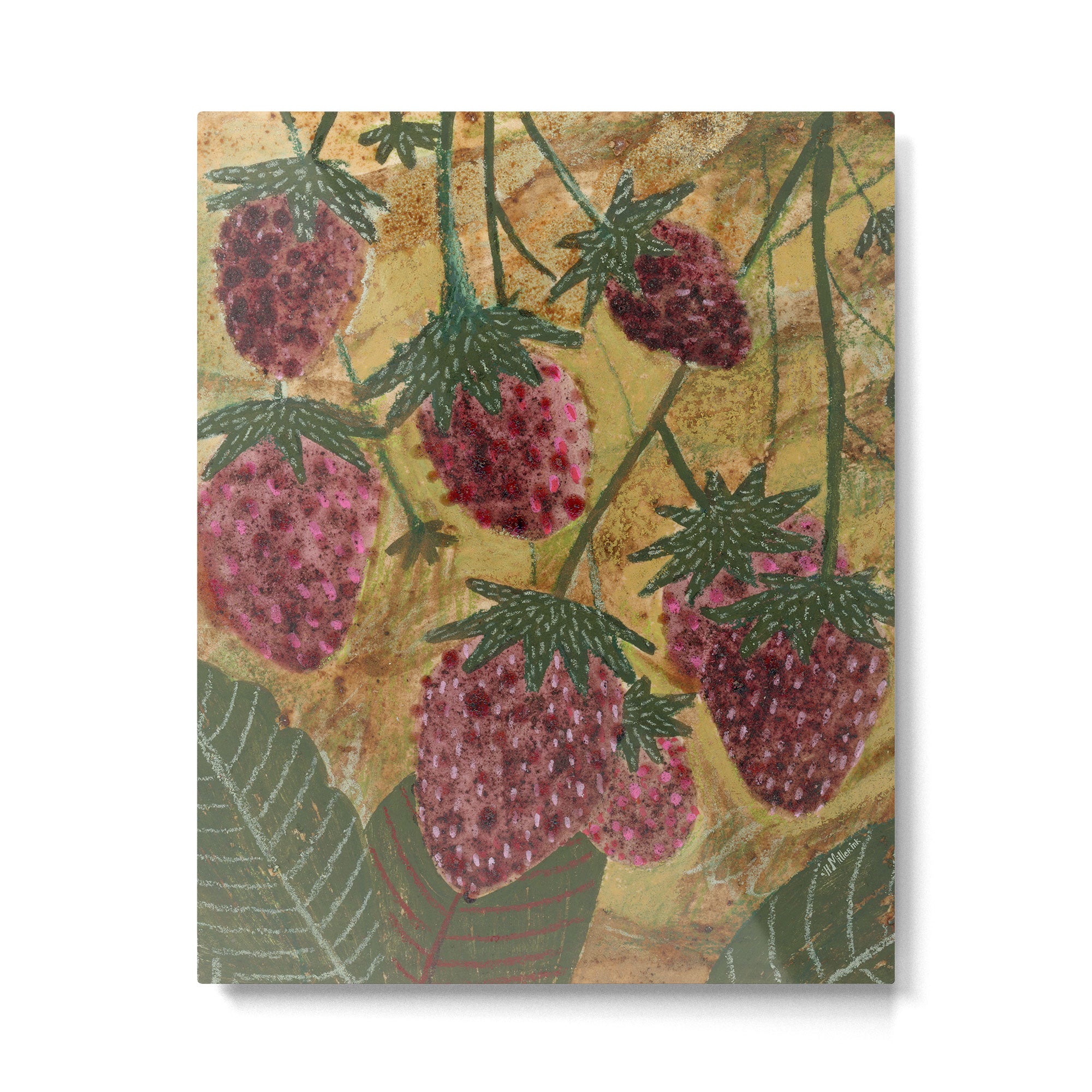 Strawberry Garden in Forest Green Metal Print Gallery Image 4