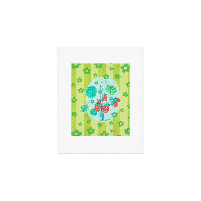 Sweet Strawberry Plant Friends in Lime & Pink Art Print Gallery Image 1