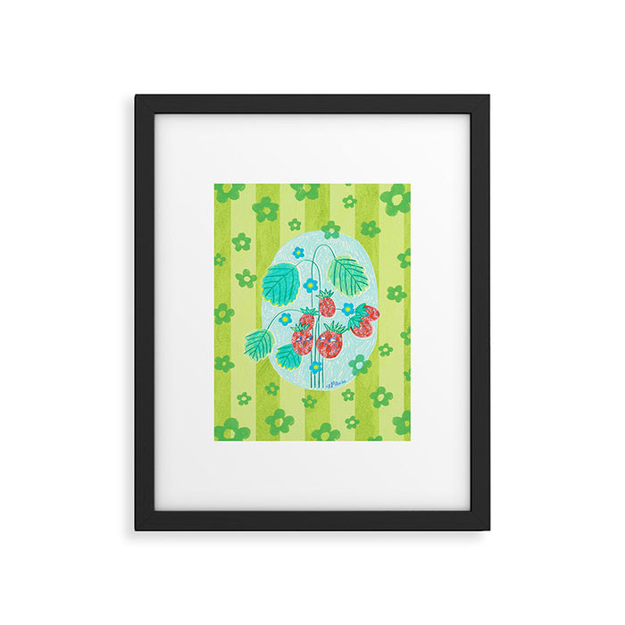 Sweet Strawberry Plant Friends in Lime & Pink Framed Art Print Gallery Image 1